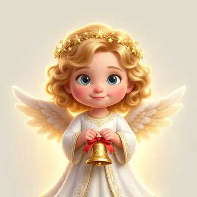 Das kleine Christkind mit goldenen Locken, Flügeln und Glöckchen