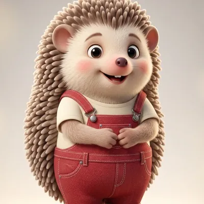 Igel-Dame Tilla in roter Latzhose